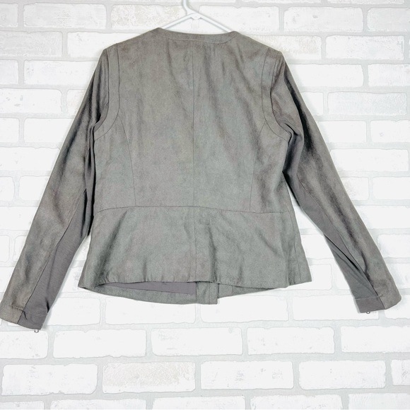 DKNY Jeans Jacket Women Large Gray Faux Suede Polyester Long Sleeve Clipside Zip - Picture 8 of 13